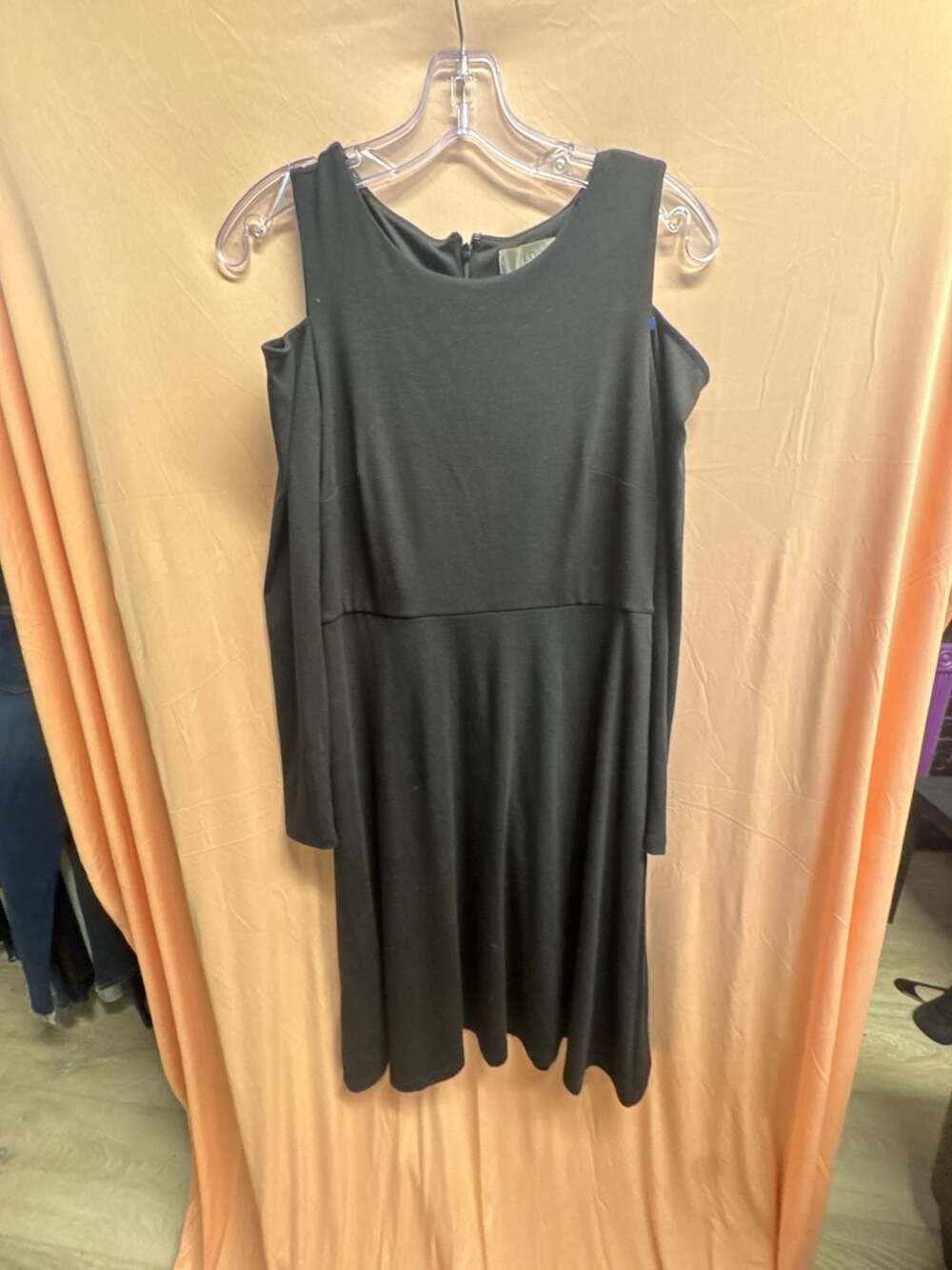 LOFT Black Cold-Shoulder Long Sleeve Fit & Flare Dress